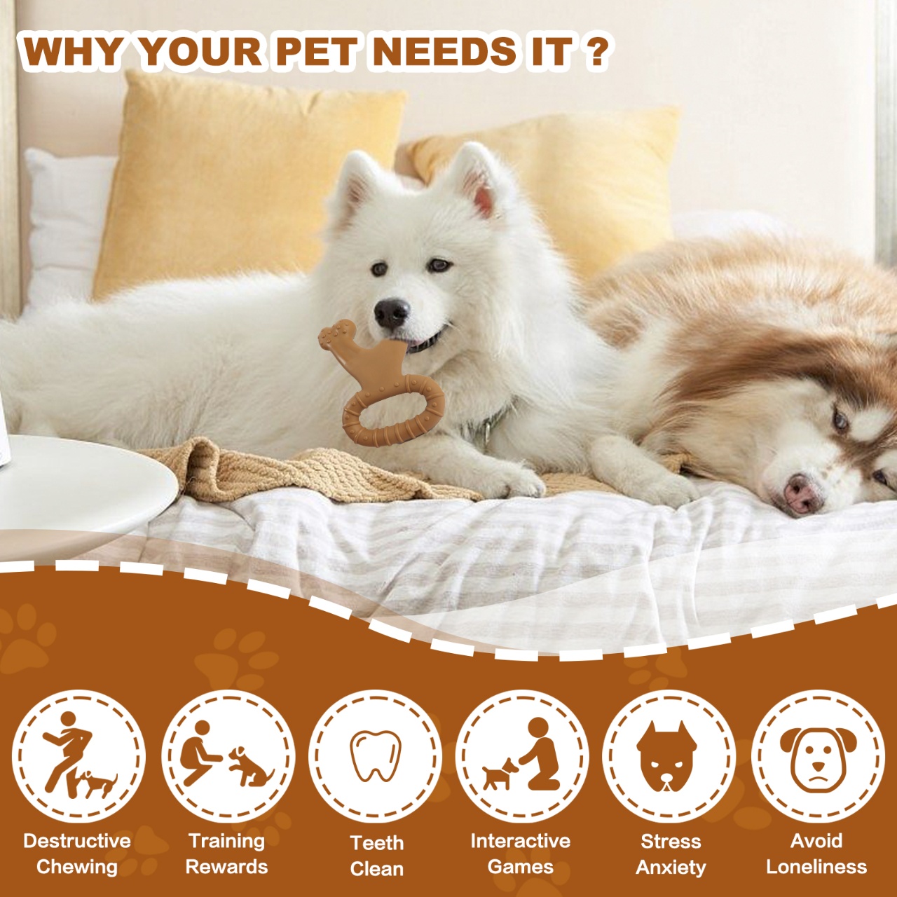 Прочная интерактивная игрушка  – обзор и цена Teeth Cleaning Dog Chew Bone